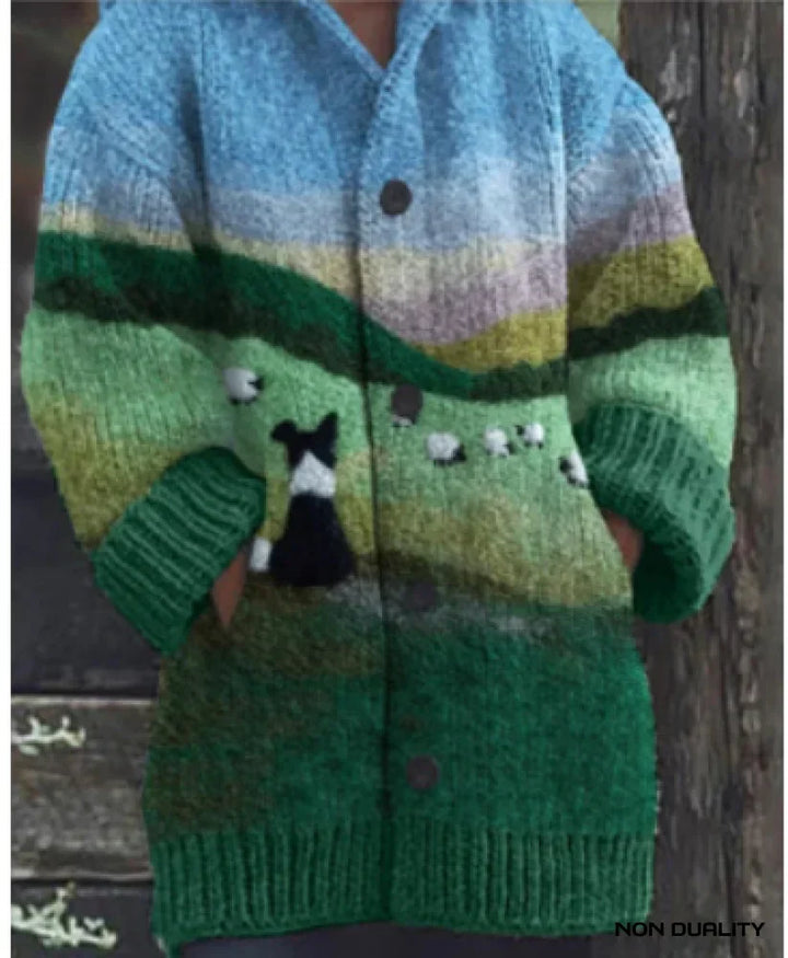 Isabella | Bunt gestrickte Katzen Strickjacke für Damen