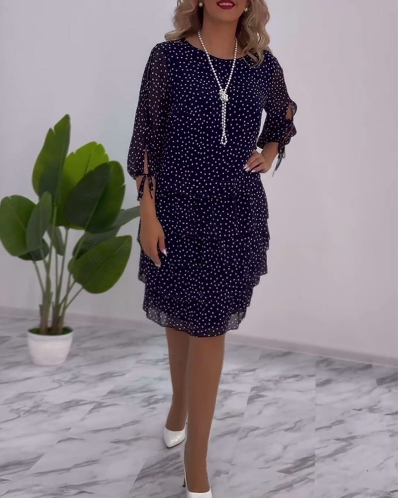 Tilly | Gepunktetes Schichtenkleid für Damen mit Rundhalsausschnitt und 3/4-Ärmeln