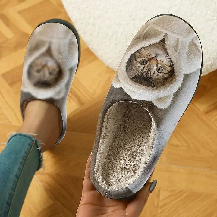 Adorable 3D Katzenkopf Gemütliche Slip-On Hausschuhe für Damen