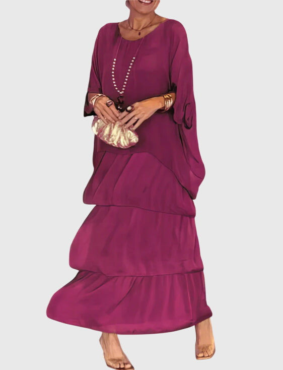 Susan | Schickes Maxikleid für Damen mit Rundhalsausschnitt und 3/4-Ärmeln