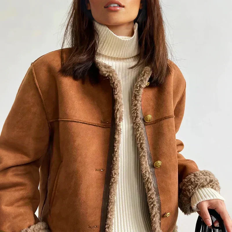 Rosalie | Schafsleder Knopfjacke mit langen Ärmeln