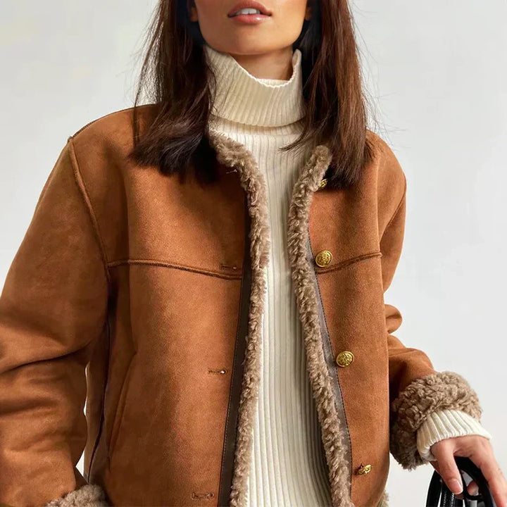 Rosalie | Schafsleder Knopfjacke mit langen Ärmeln
