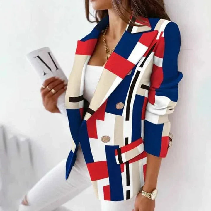 Damen Blazer mit Knöpfen, Langarm, kariert