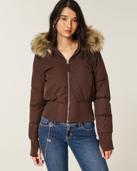 Damen Langarm Cropped Pufferjacke mit Kapuze