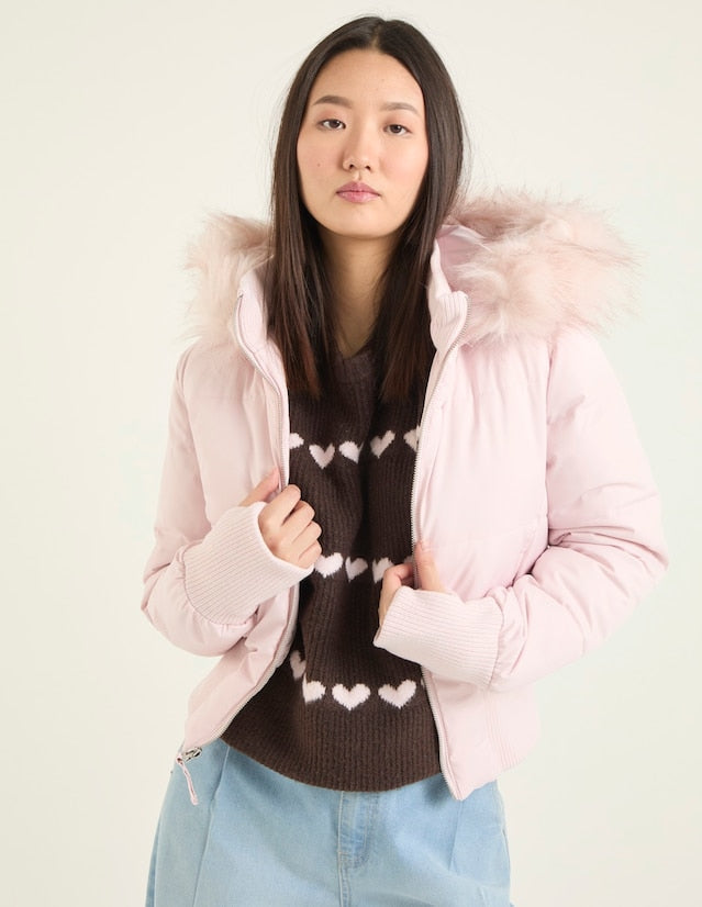 Damen Langarm Cropped Pufferjacke mit Kapuze