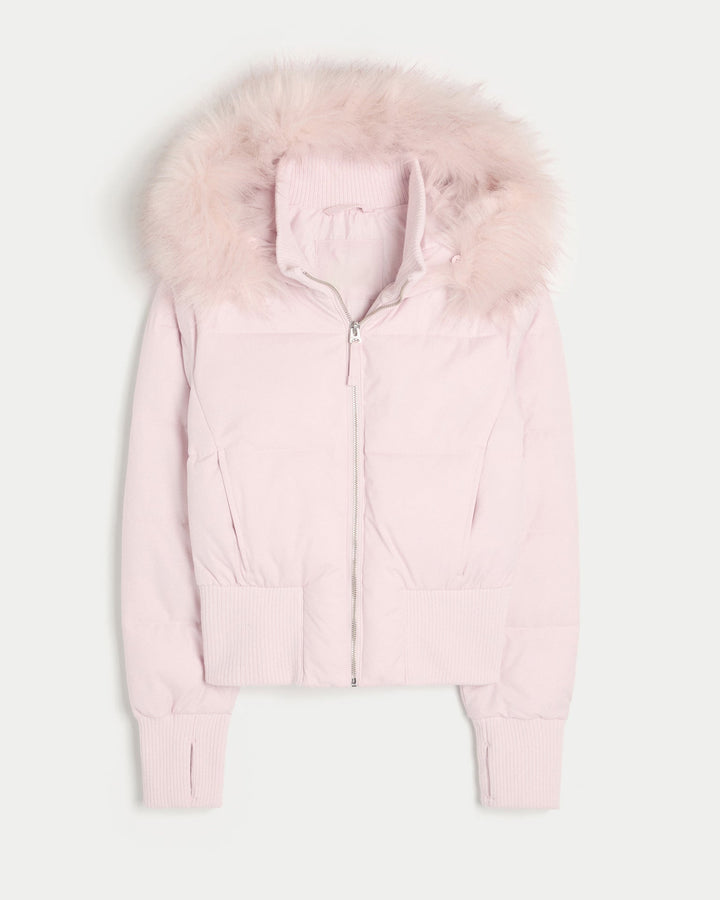 Damen Langarm Cropped Pufferjacke mit Kapuze
