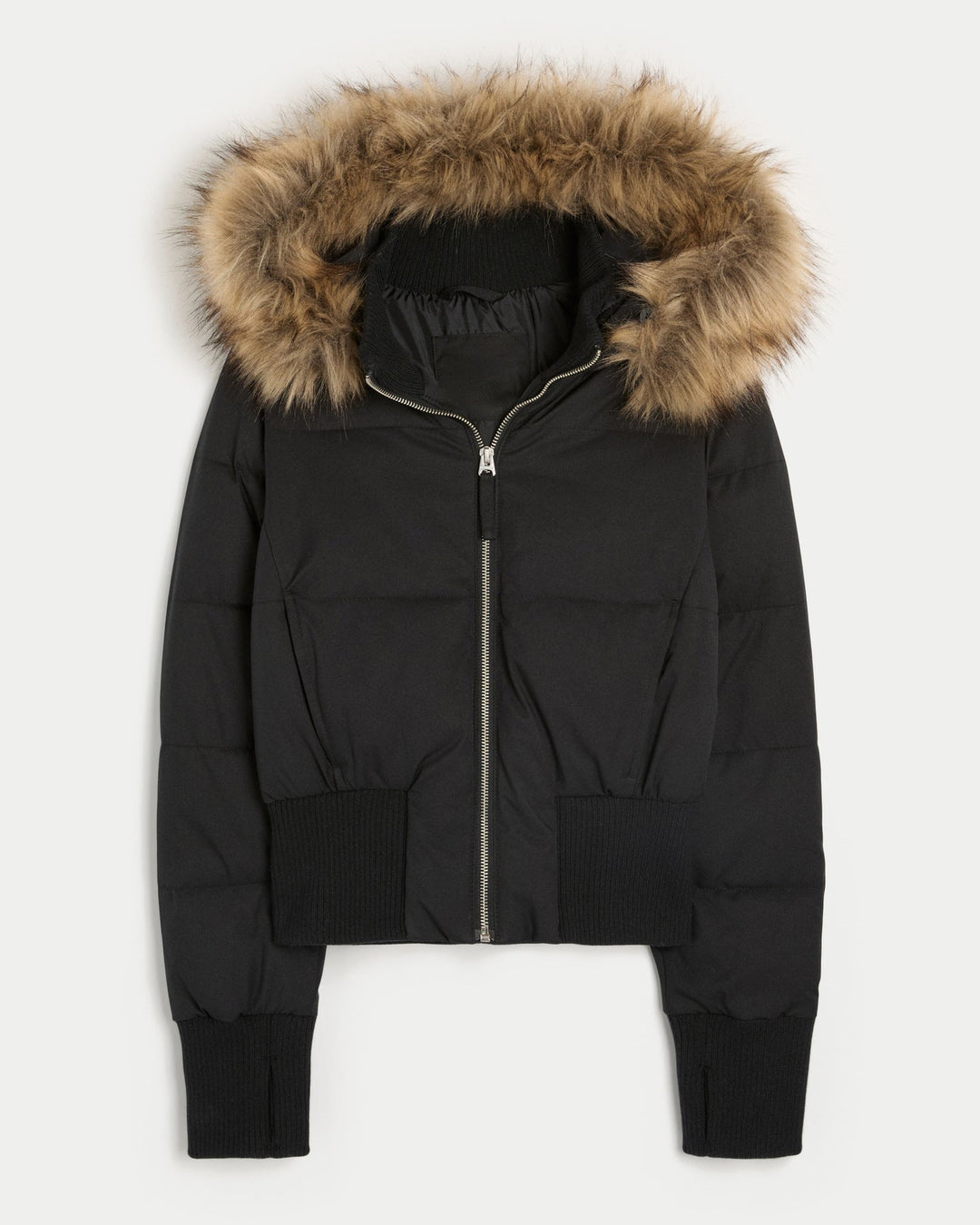 Damen Langarm Cropped Pufferjacke mit Kapuze