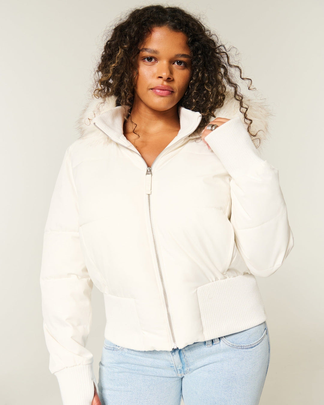 Damen Langarm Cropped Pufferjacke mit Kapuze