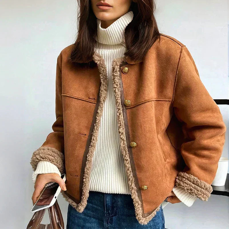 Rosalie | Schafsleder Knopfjacke mit langen Ärmeln