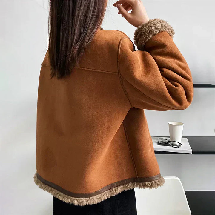 Rosalie | Schafsleder Knopfjacke mit langen Ärmeln