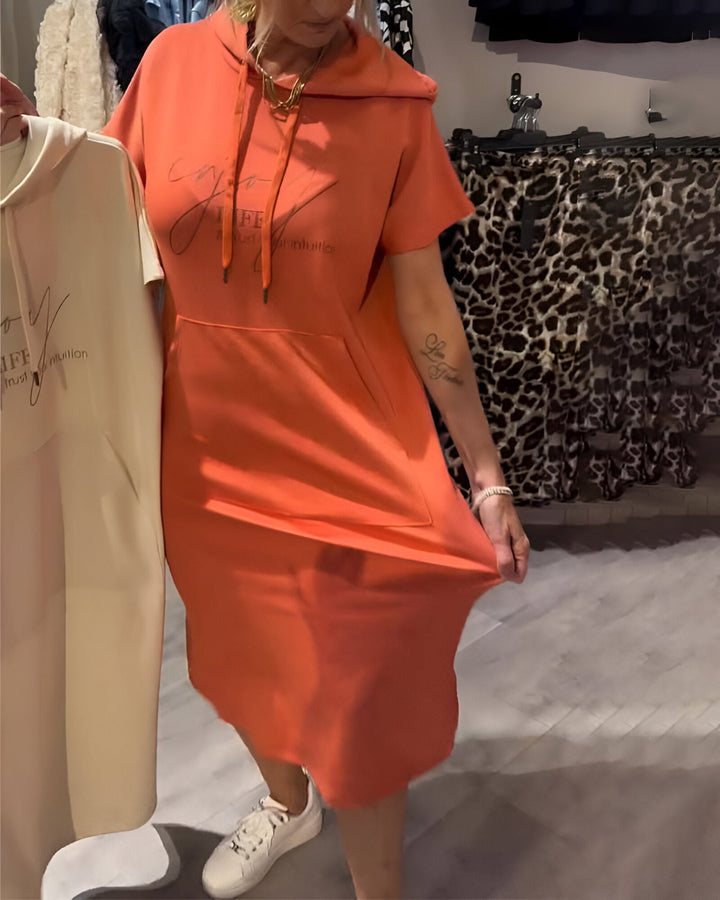 Bridget | Lässiges Hoodie-Midikleid für Damen mit Leoparden-Print und Kapuze