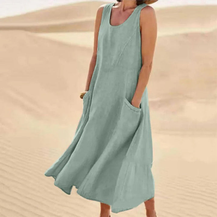 Tina | Sommer Kleid für Damen mit Rundhalsausschnitt und langen Ärmeln