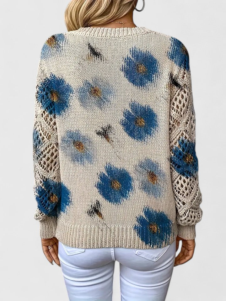 Noelle | Floral Strickpullover für Damen mit V-Ausschnitt und langen Ärmeln