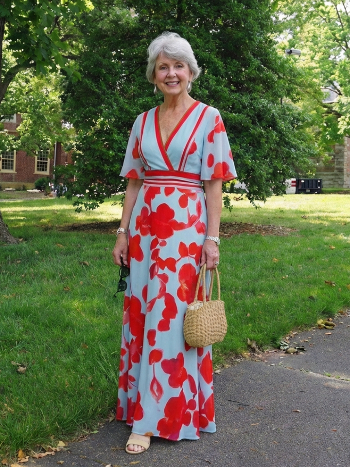 Corinne | V-Ausschnitt Kurzarm Blumenmaxikleid für Damen