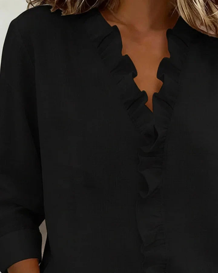 Indie | Rüschenshirt für Damen mit V-Ausschnitt und langen Ärmeln