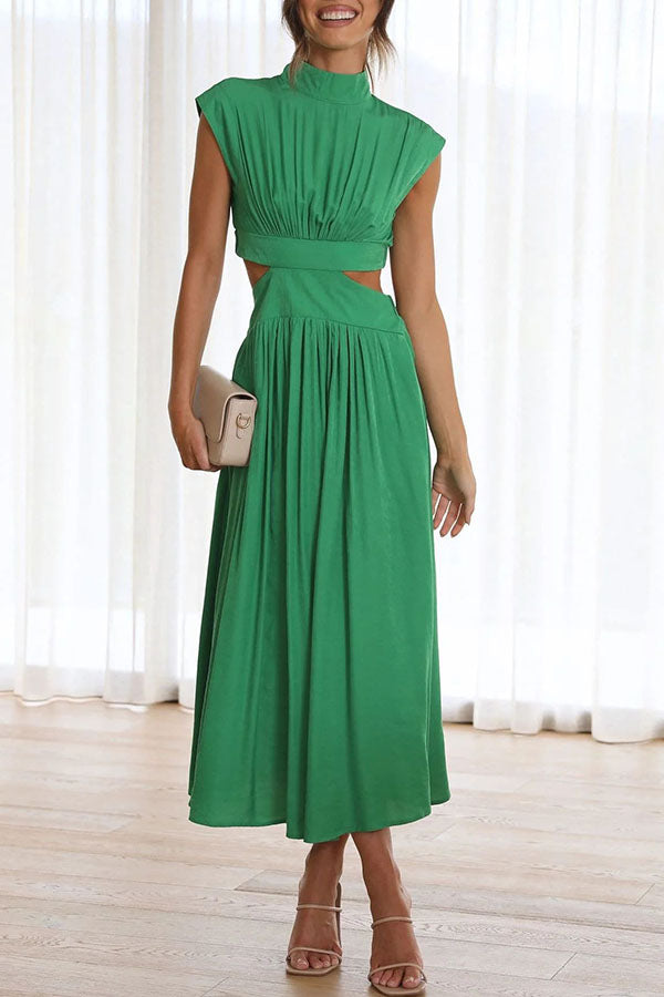 Quincy | Midi-Kleid für Damen mit Cut-Out und Taschen und Rundhalsausschnitt