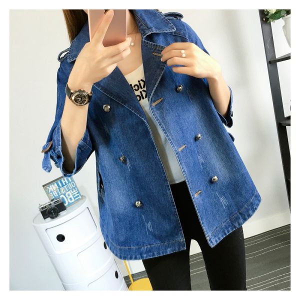 Sezina | Stylischer Denim-Cape-Mantel für Damen mit langen Ärmeln