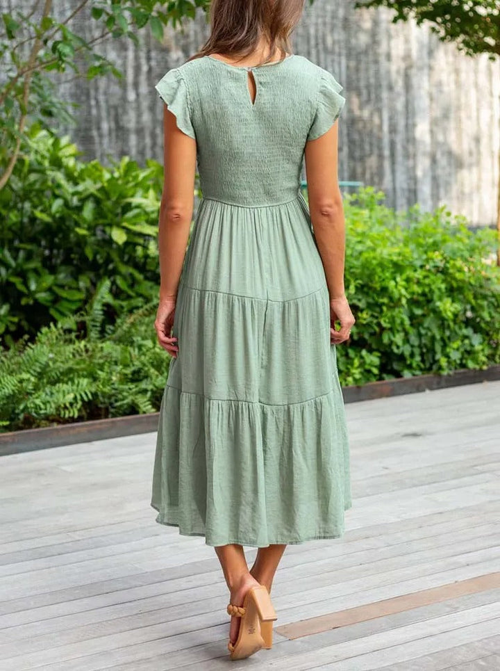 MEGHAN | Elegantes Kleid mit Bauchbedeckung und langen Ärmeln