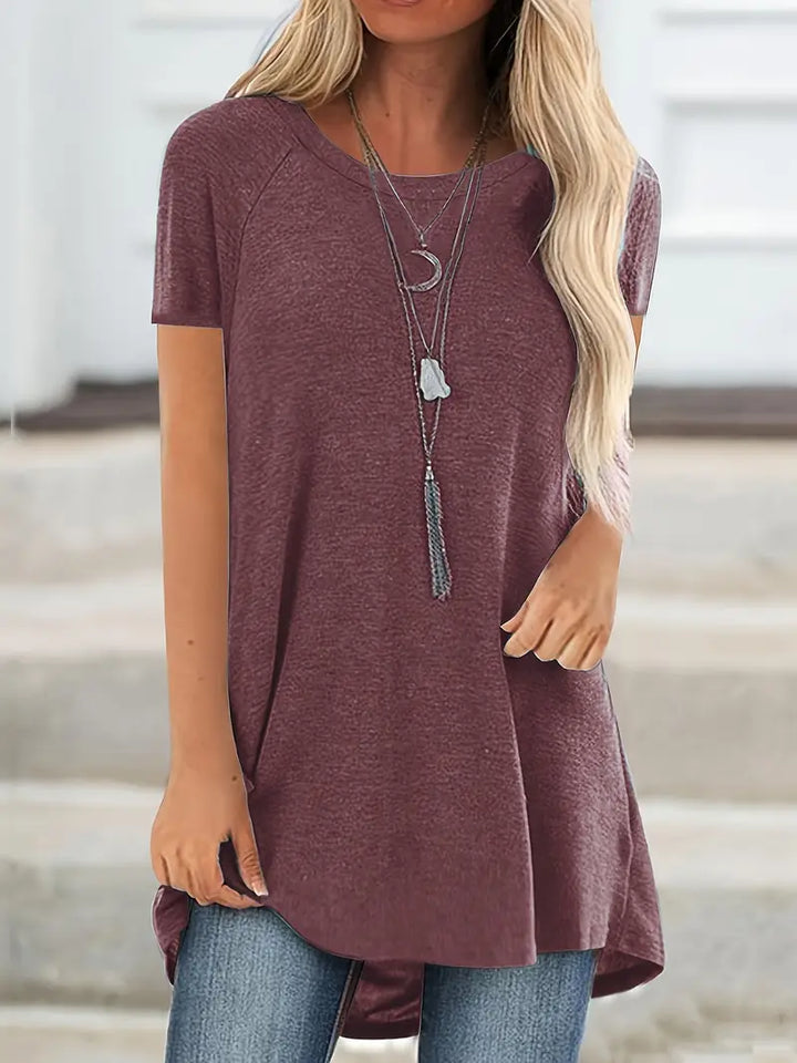 Faye | Lässiges Longline Crew Neck T-Shirt für Damen mit Rundhalsausschnitt