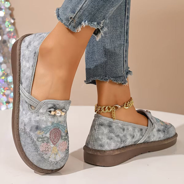 Eva | Orthopädische Slipper für Damen mit flachem Absatz und Blumenmuster
