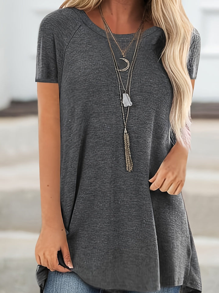 Faye | Lässiges Longline Crew Neck T-Shirt für Damen mit Rundhalsausschnitt