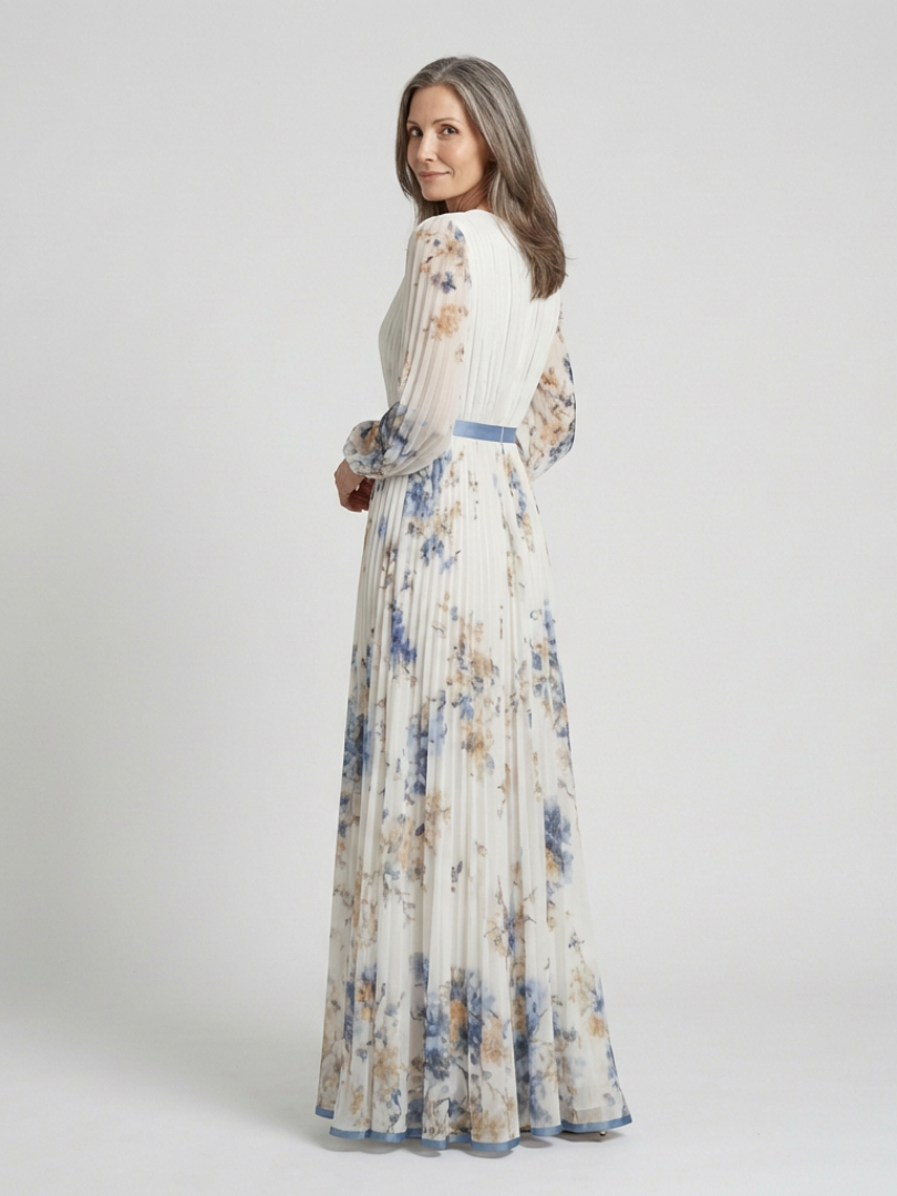 Lavinia | Maxikleid für Damen mit langen Ärmeln und V-Ausschnitt in Blumenmuster