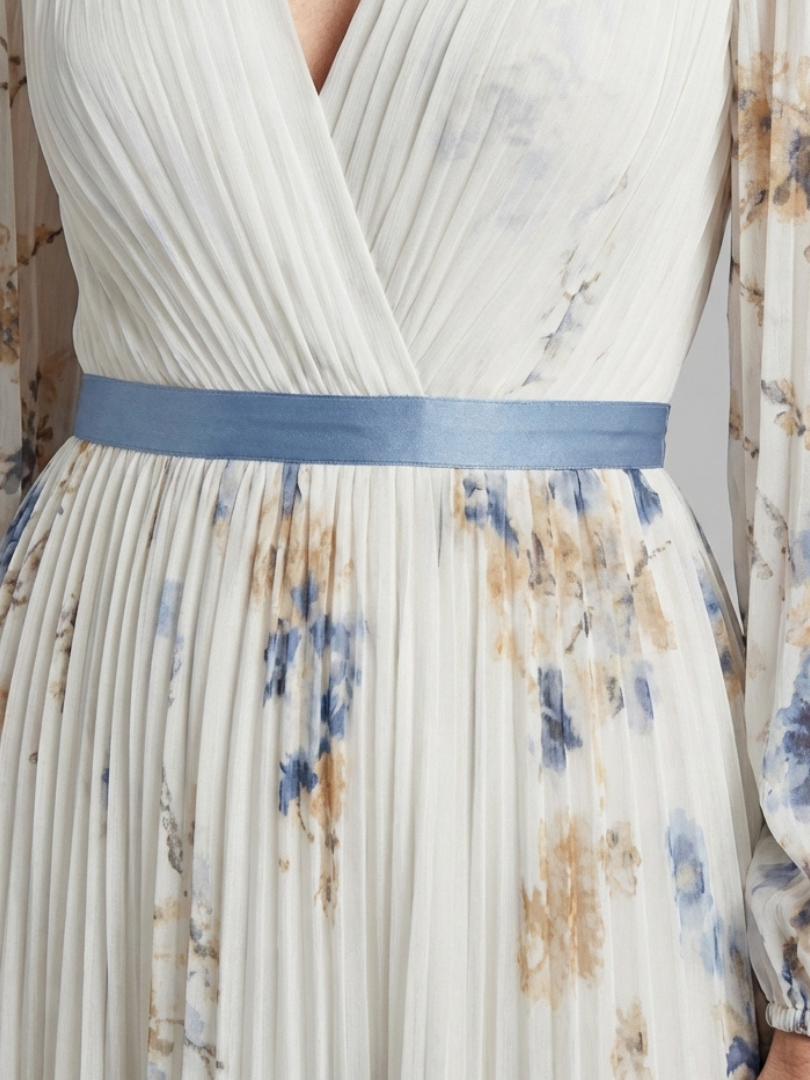 Lavinia | Maxikleid für Damen mit langen Ärmeln und V-Ausschnitt in Blumenmuster