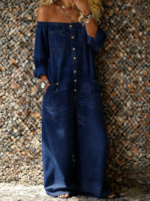Noa | Denim-Jumpsuit mit schulterfrei-Ausschnitt