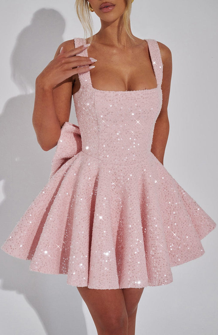 Hazel | Schickes Mini-Blush-Kleid für Damen mit eckigem Ausschnitt