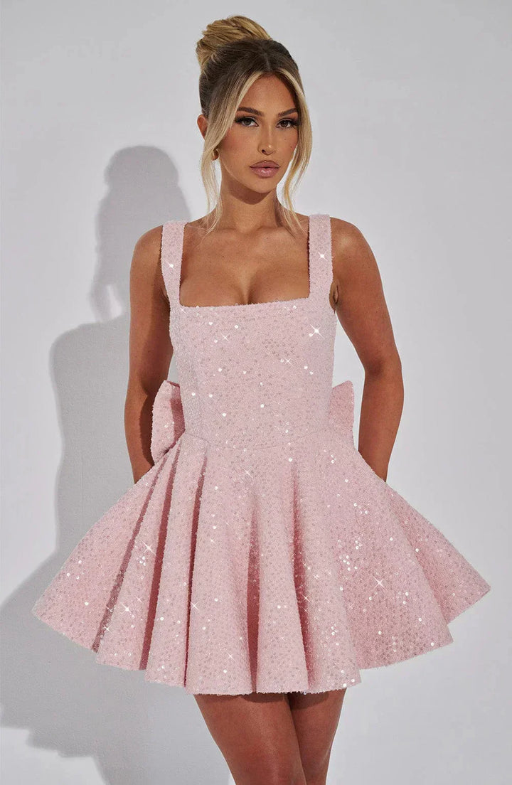 Hazel | Schickes Mini-Blush-Kleid für Damen mit eckigem Ausschnitt