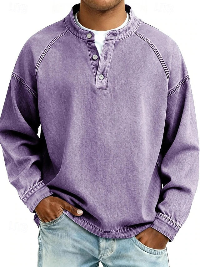 Amir | Retro-inspirierter Henley-Pullover für Herren mit Used-Look und langen Ärmeln