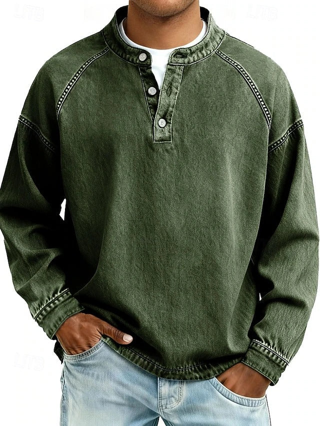 Amir | Retro-inspirierter Henley-Pullover für Herren mit Used-Look und langen Ärmeln