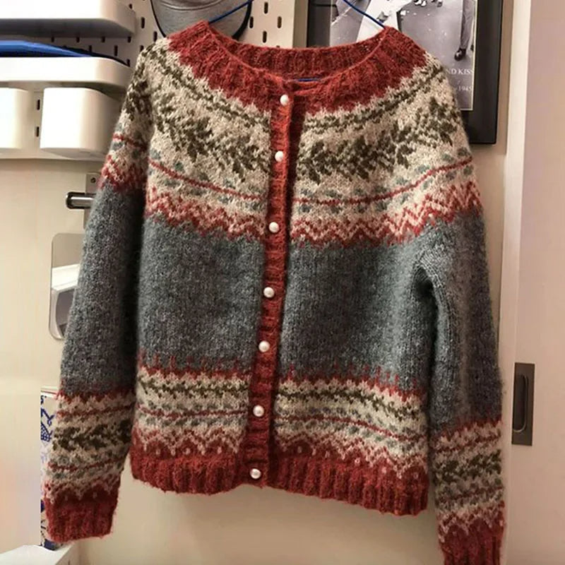 Atasha | Vintage Isländischer Cardigan für Damen mit Rundhalsausschnitt
