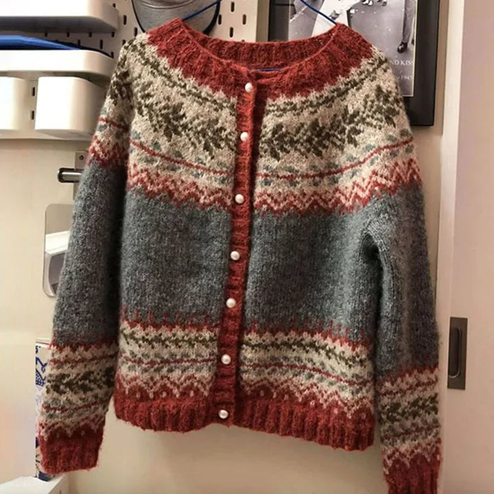 Atasha | Vintage Isländischer Cardigan für Damen mit Rundhalsausschnitt