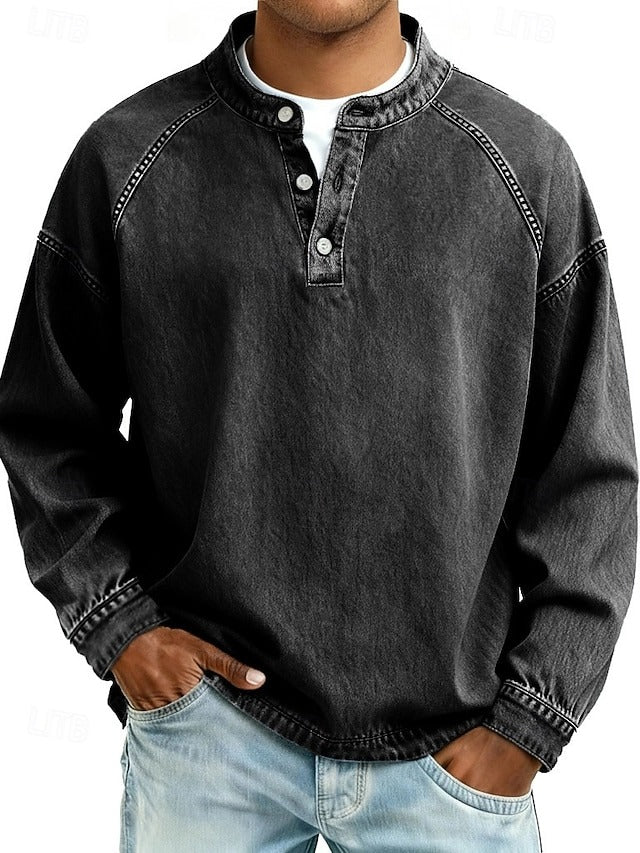 Amir | Retro-inspirierter Henley-Pullover für Herren mit Used-Look und langen Ärmeln