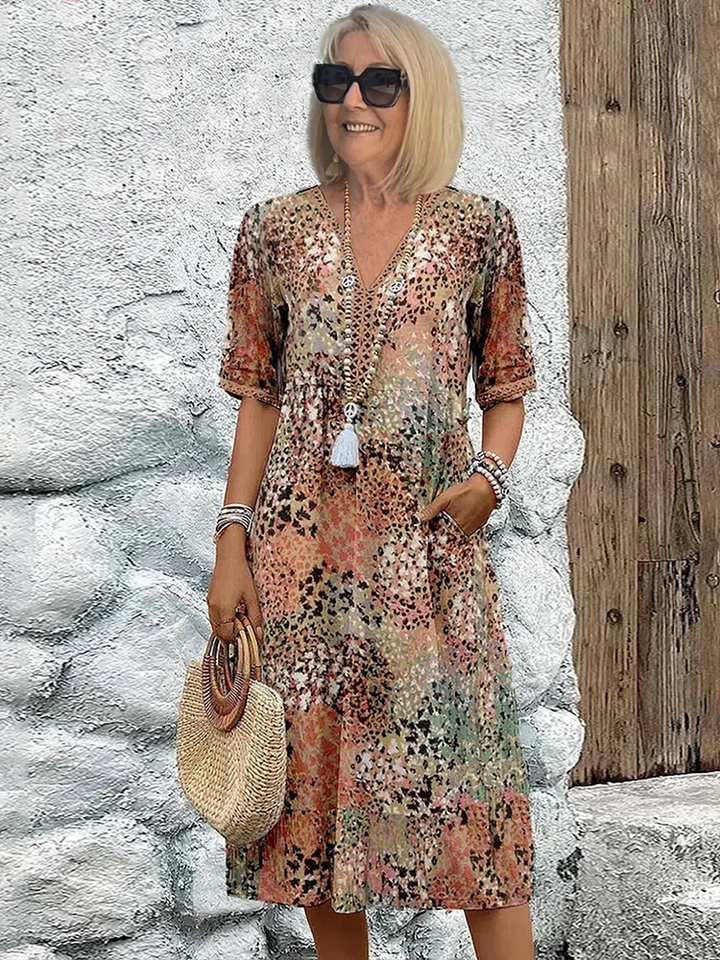 Florence | Lebhaftes Midi-Kleid mit langen Ärmeln