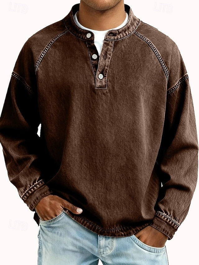Amir | Retro-inspirierter Henley-Pullover für Herren mit Used-Look und langen Ärmeln