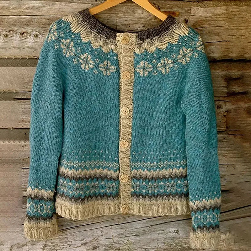 Allaira | Vintage Isländischer Cardigan für Damen mit Rundhalsausschnitt