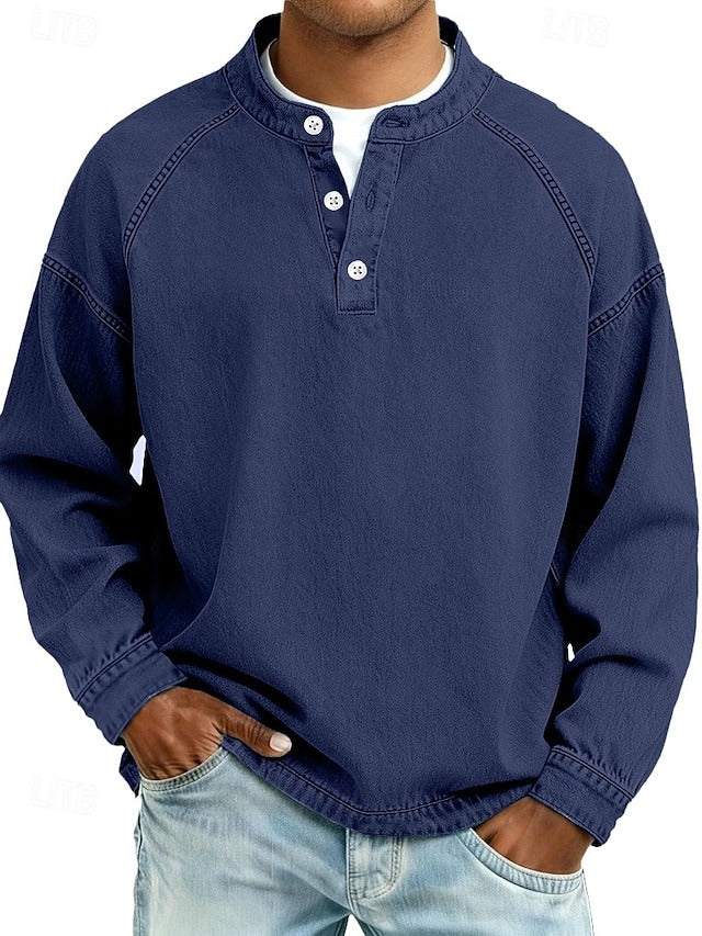 Amir | Retro-inspirierter Henley-Pullover für Herren mit Used-Look und langen Ärmeln