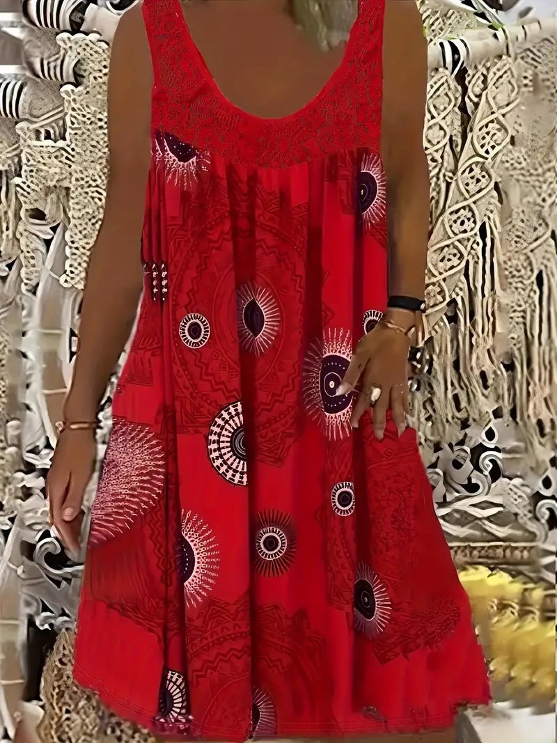 Allure | Besticktes Kleid für Damen mit Kacheldruck und Rundhalsausschnitt