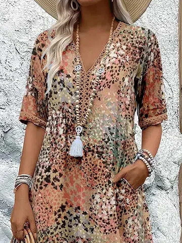 Florence | Lebhaftes Midi-Kleid mit langen Ärmeln