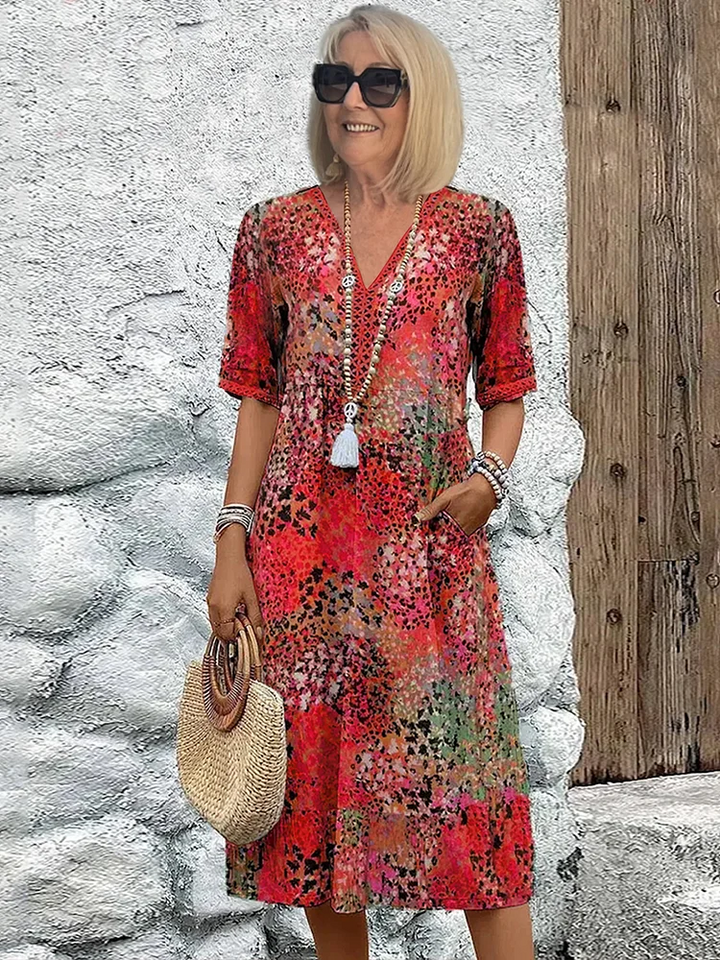 Florence | Lebhaftes Midi-Kleid mit langen Ärmeln