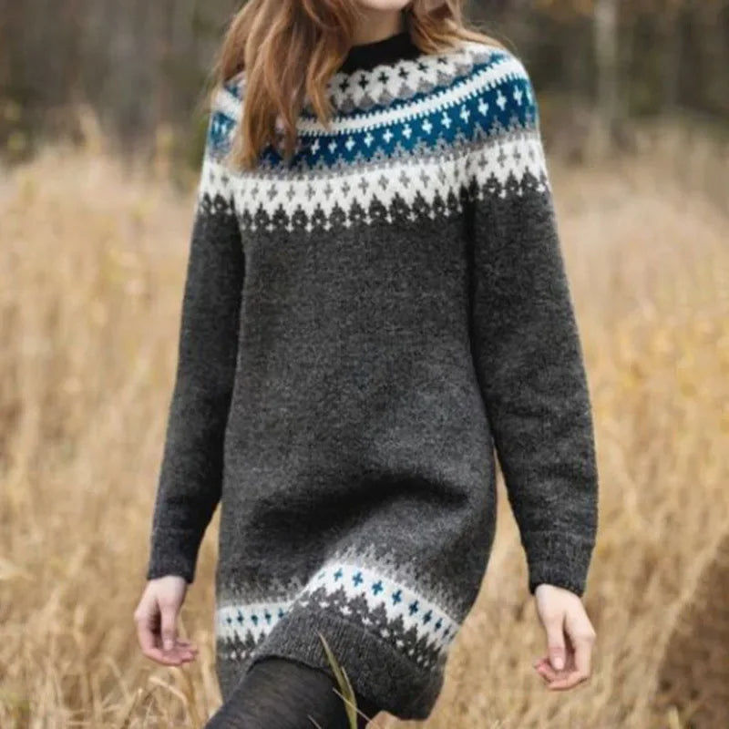 Althea | Vintage Isländischer Pullover für Damen mit Rundhalsausschnitt