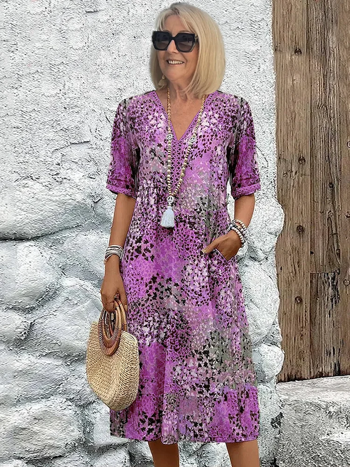 Florence | Lebhaftes Midi-Kleid mit langen Ärmeln