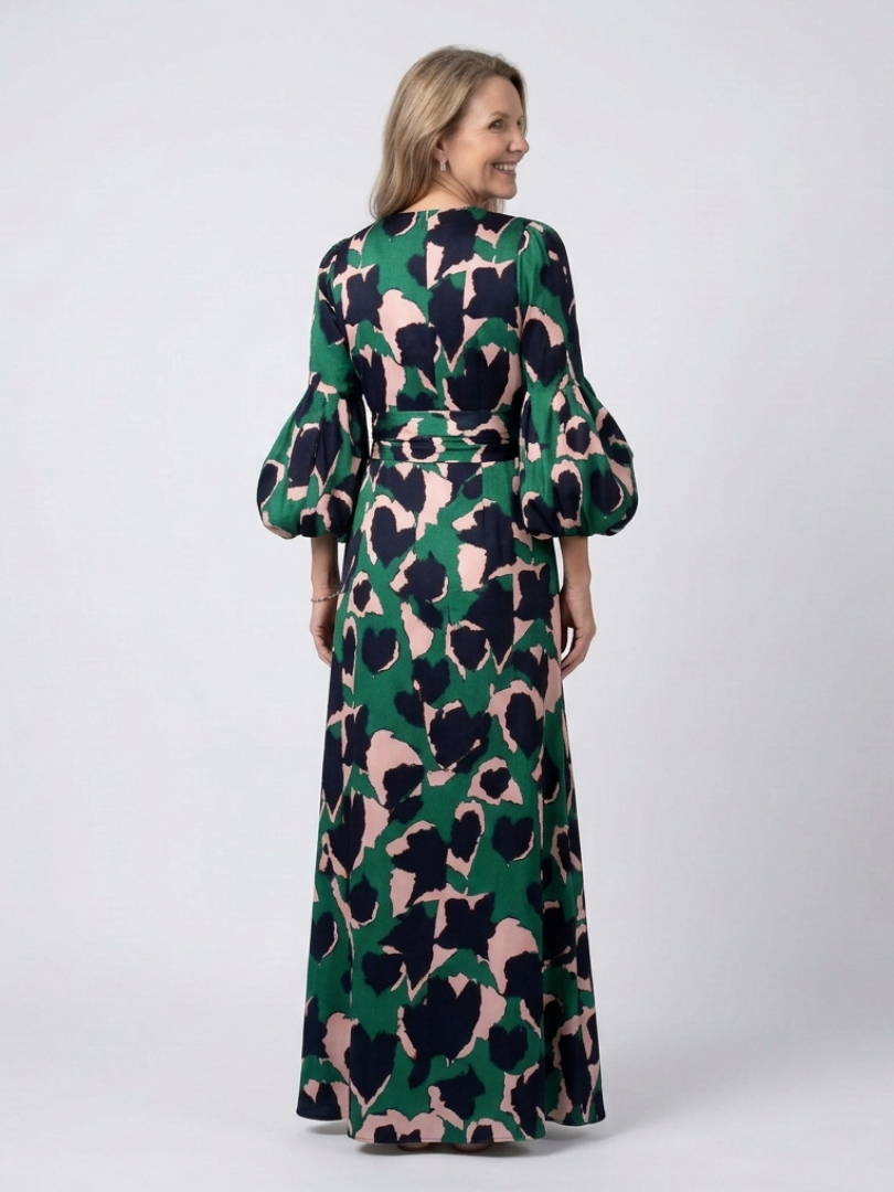 Isolde | V-Ausschnitt Bindegürtel Langarm Maxikleid für Damen