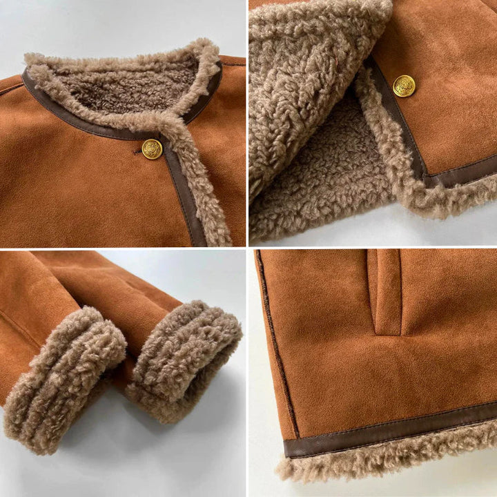 Rosalie | Schafsleder Knopfjacke mit langen Ärmeln