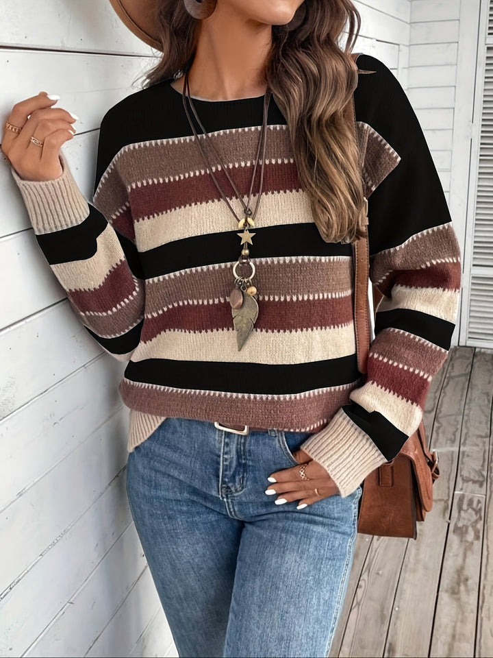 Leni | Damen Pullover mit Rundhalsausschnitt, gestreift