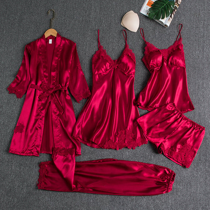 Elegantes Damen-Nachtkleid-Set aus Eis- | 5 Teile mit langen Ärmeln