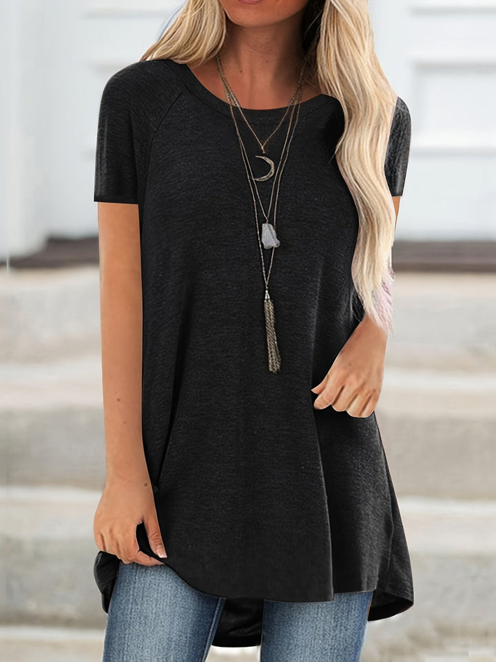 Faye | Lässiges Longline Crew Neck T-Shirt für Damen mit Rundhalsausschnitt