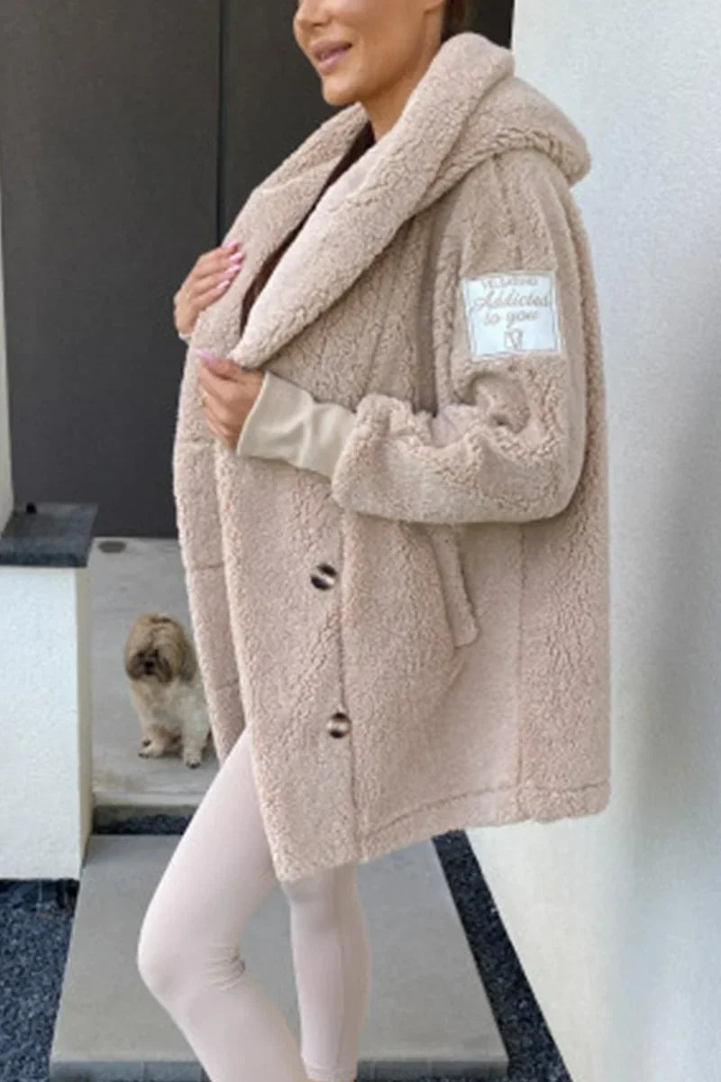 Sabrina | Damen Plüsch Kapuzenjacke mit langen Ärmeln